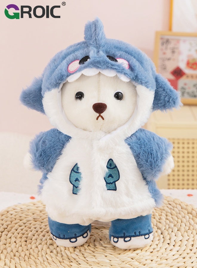 GROIC Teddy Bear with Clothes, Plushie Clothes for Stuffed Animals, Bear Clothes Blue Shark Outfit, Pre-Kindergarten Toys, Plush Bear Cuddly Toy, Best Gift for Kids Girls Women Birthday, Cute Bear Doll - Image 1